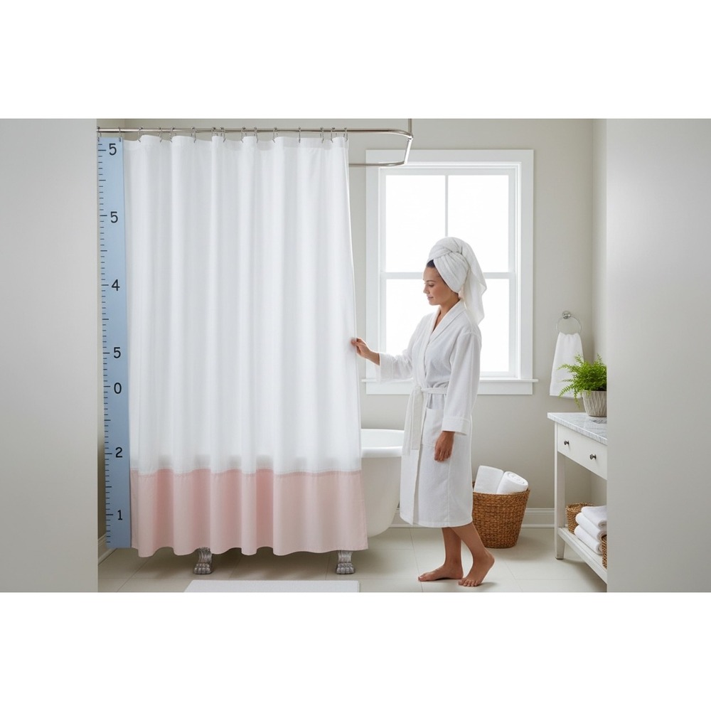 Fieldcrest Pink Border on White Cloth Shower Curtain 72" NWOT.